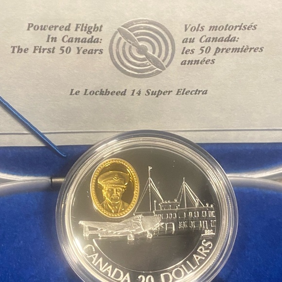 Series-1 Canada first 50years of flight sterling silver (w)24k gold cameo insert - Picture 10 of 10